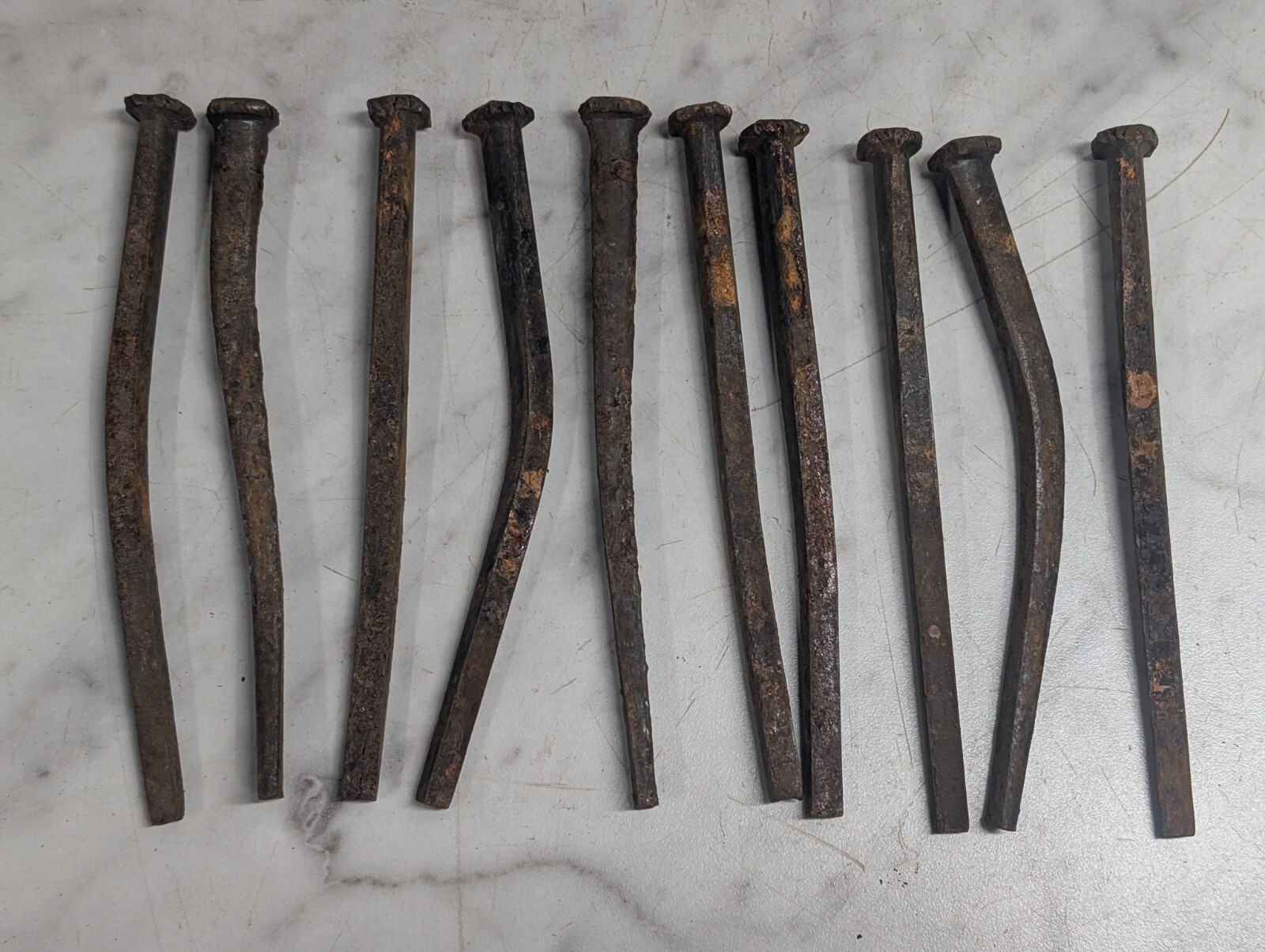 Lot QTY 10 Antique ~5″ long square cut nails Steel Iron Blacksmith DIY Metal Art