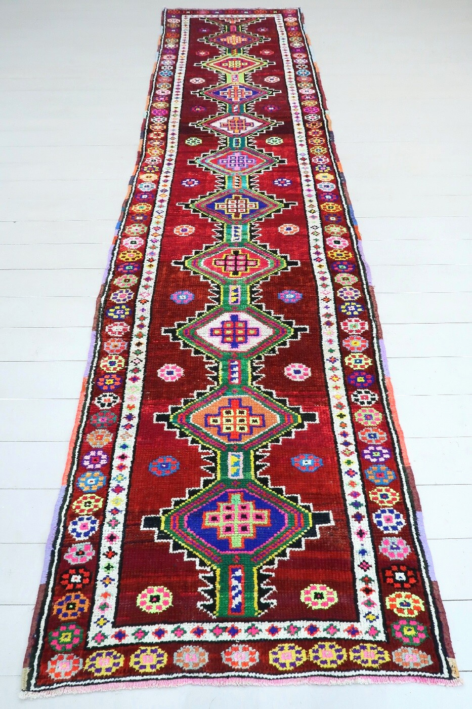 Colorfull Runner Rug, Handwoven Long Carpet Geometric Design Runner Rug 35″X143″