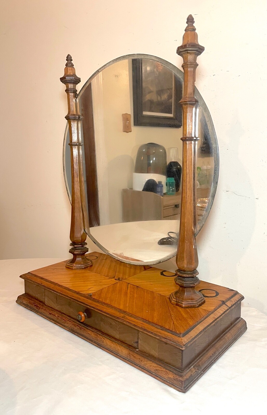 antique handmade 19th century steeple dresser top wood bakelite vanity mirror