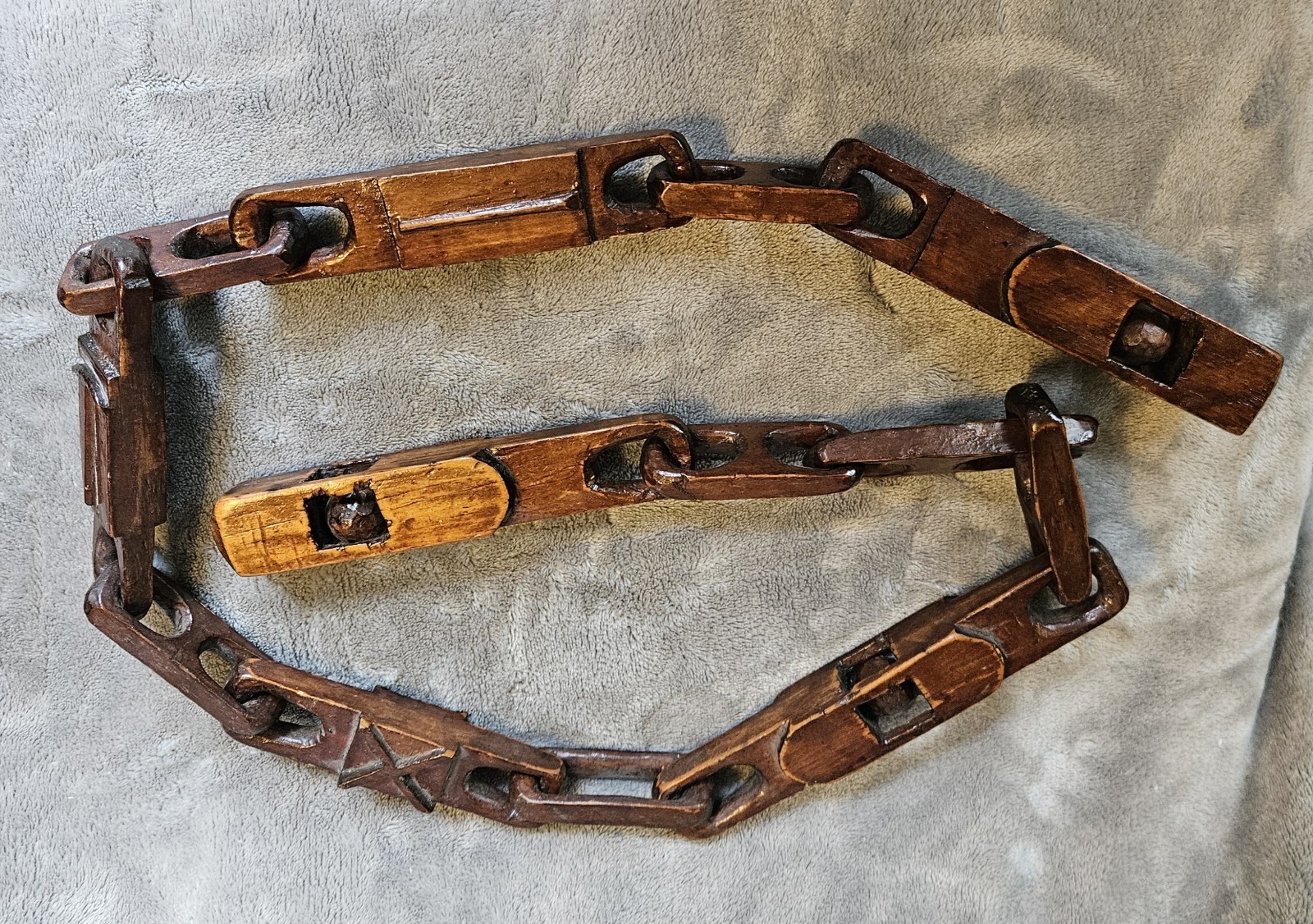 Vintage Folk Art Carved Chain With Balls In Cage