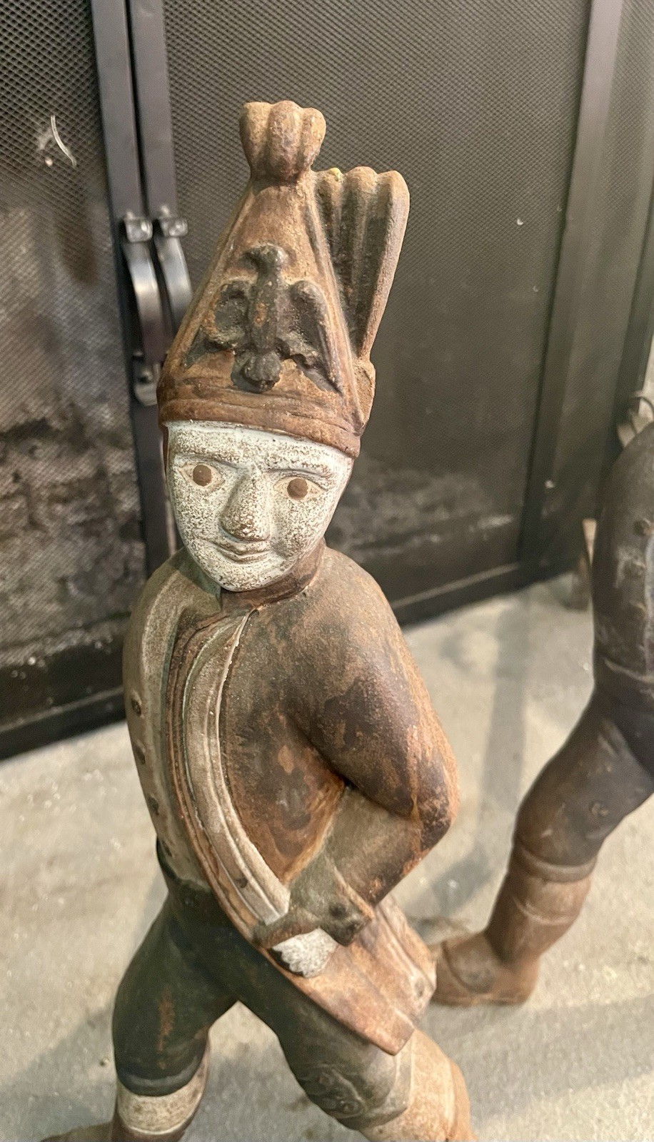 Hessian-Mid 19th C. Hessian Soldiers Cast Iron Original Hand Painted Andirons