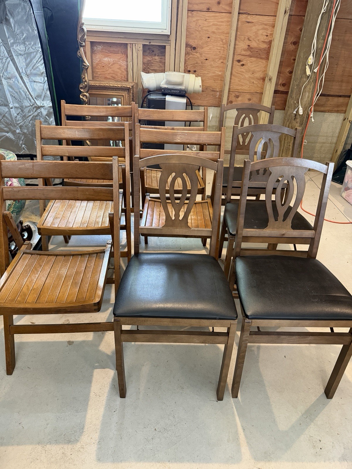 9 Vintage Wood Folding Chairs Mixed MCM Dining Chairs Office 60s 70s