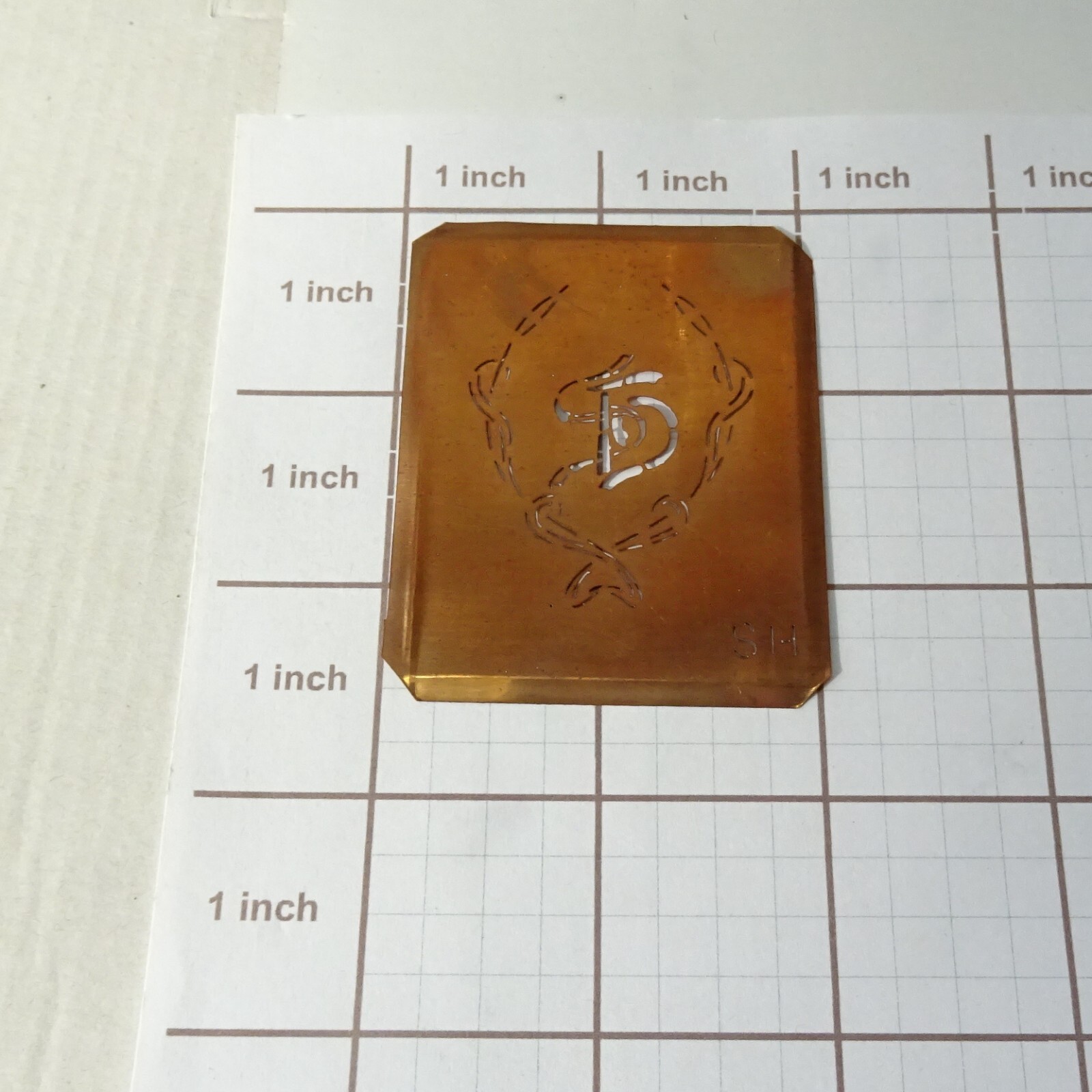 SH S H HS monogram initials letters copper stencil antique family name sign gift