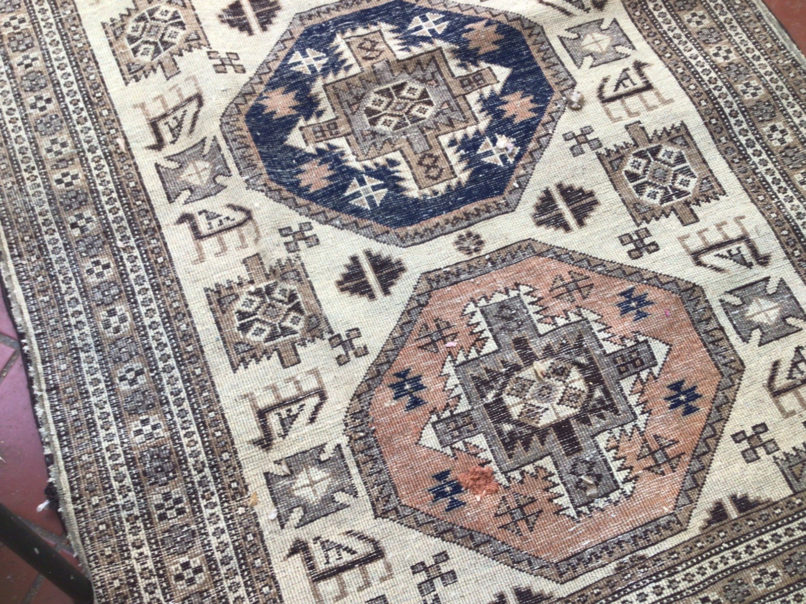 Vintage Oriental Area Rug 3’9”X 5’7” Genuine Hand Woven Tribal Not Seen Much Use