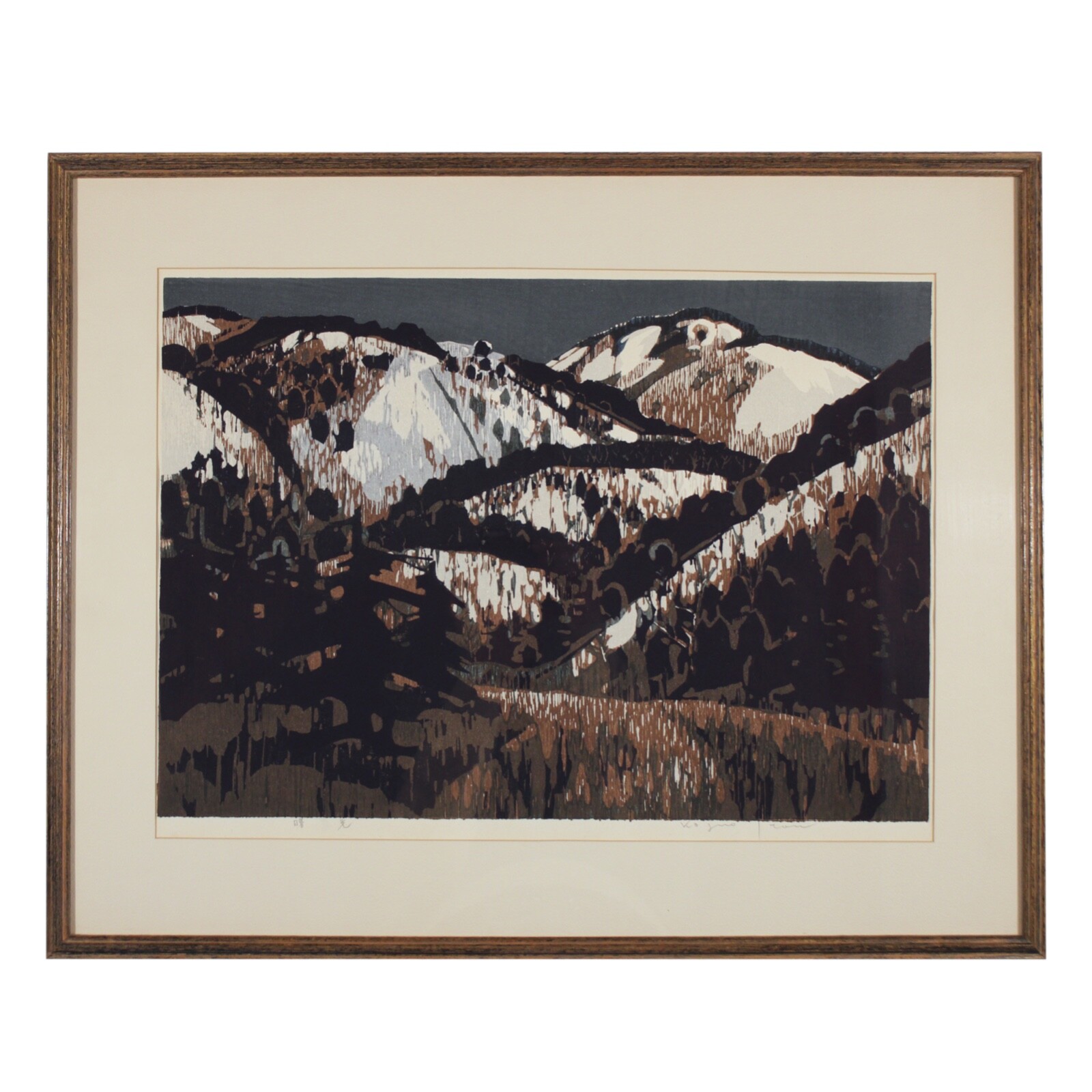 JAPANESE WOODBLOCK PRINT SNOW-COVERED MOUNTAIN UNKNOWN ARTIST FRAMED ART VINTAGE