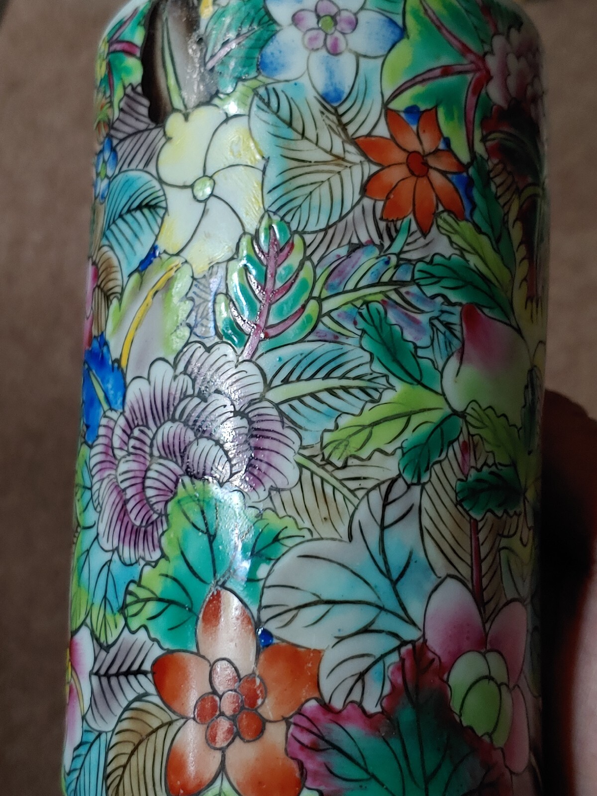 民国手绘粉彩瓷器百花不露地笔筒 Antique China Famille Rose Porcelain Painted Full Flower Art Pot