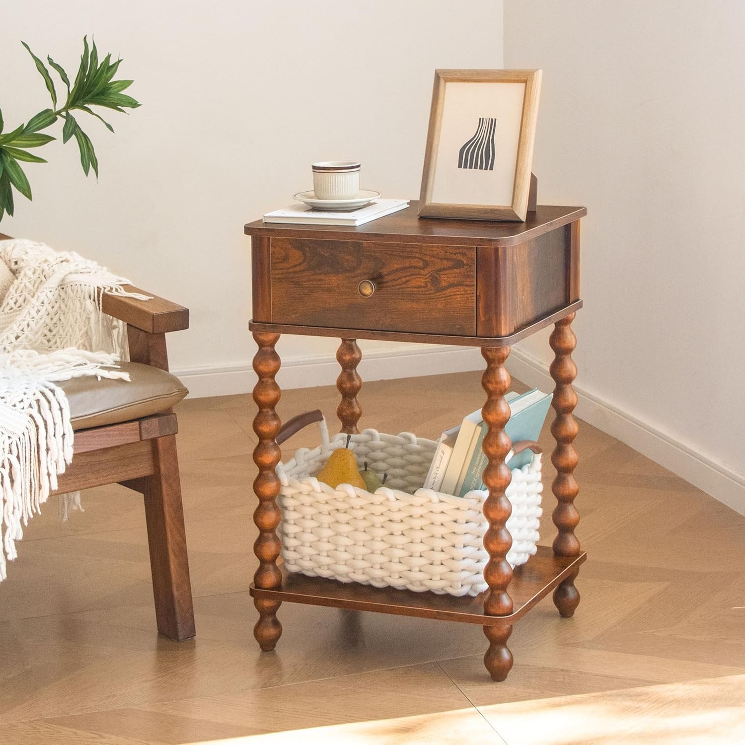 Nightstand, Mid Century Modern Night Stand with Drawer for Living Room, Modern