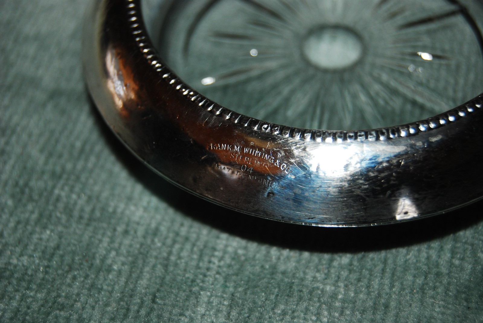 2 Frank M. Whiting & Co Sterling Silver 04 Pat Pending Glass Coasters – Vintage