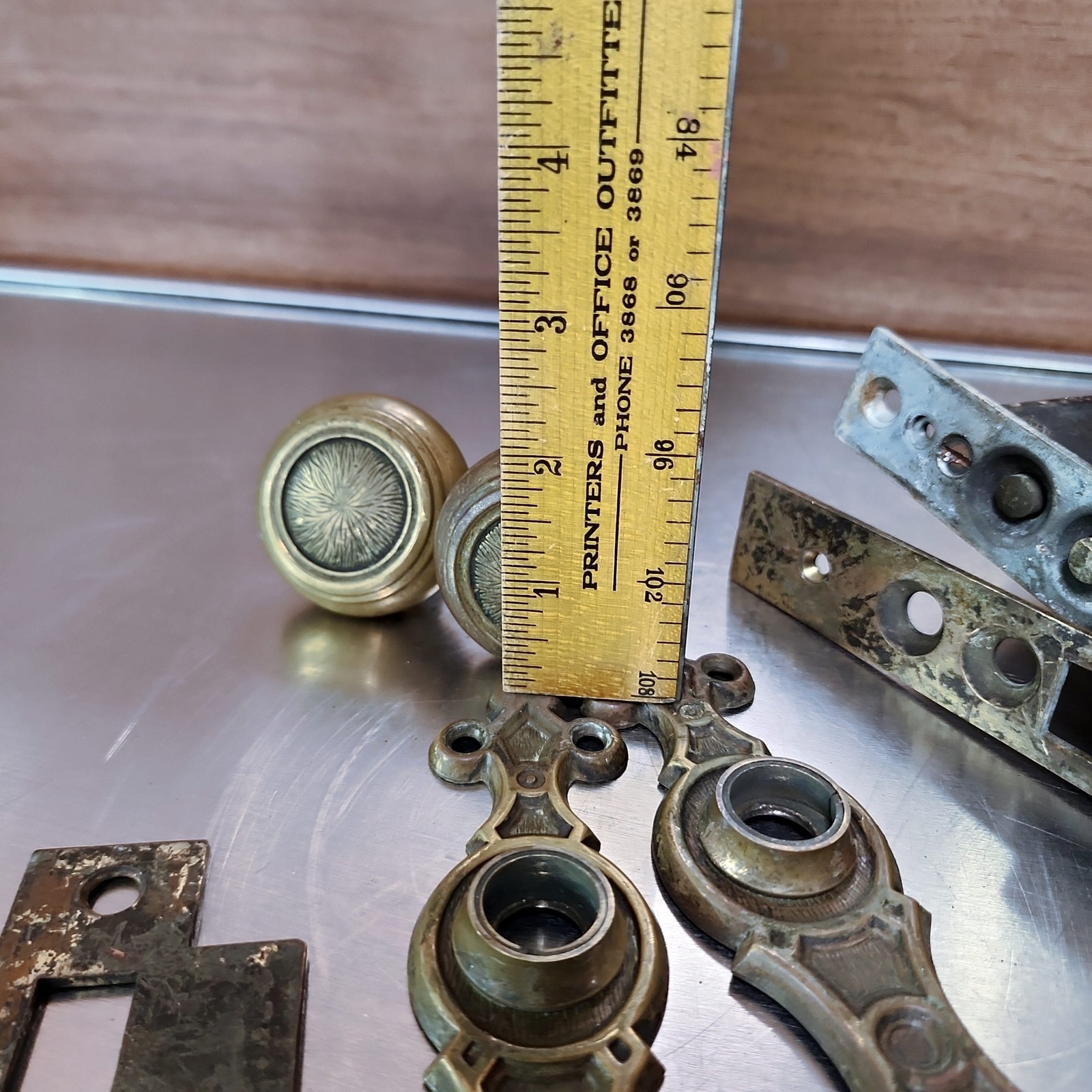 Yale & Towne Derbian Radial Door Knobs 1920s Antique Brass Mortise Lock Set🔑