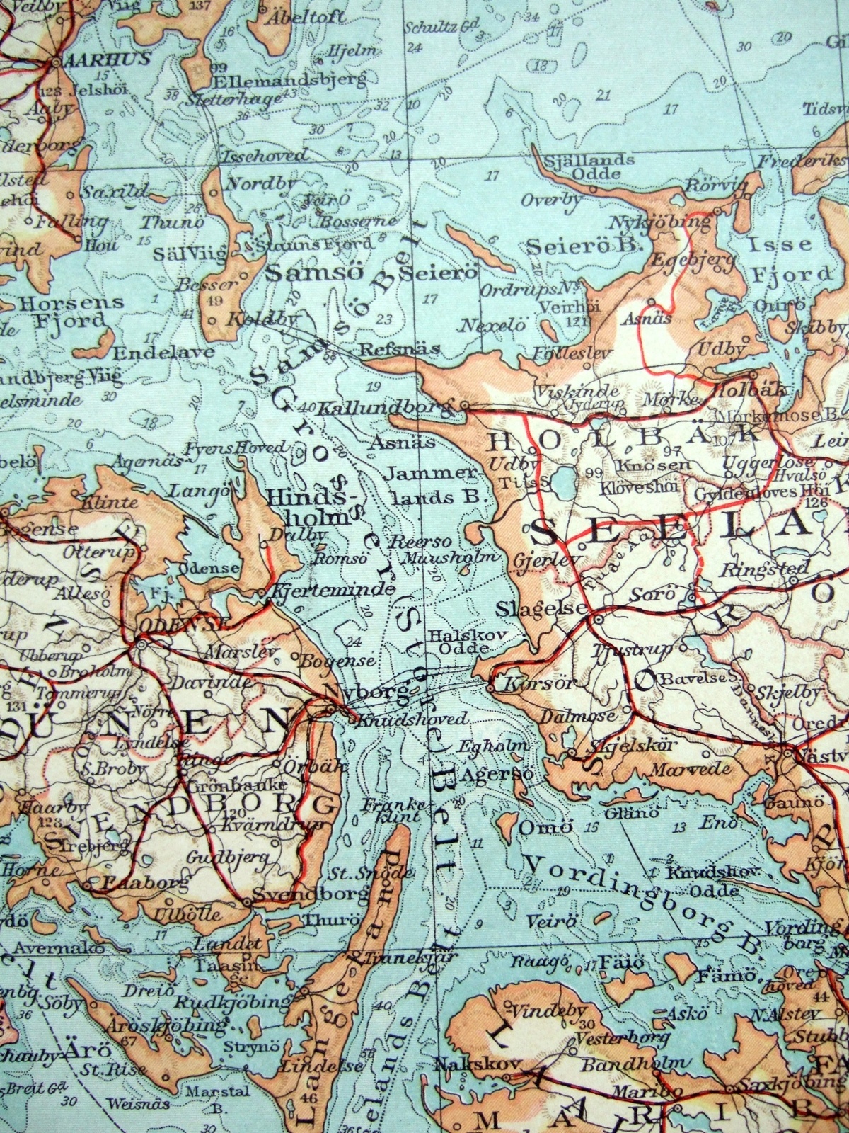 Denmark – Original 1903 German Language Map by Velhagen & Klasing. Antique
