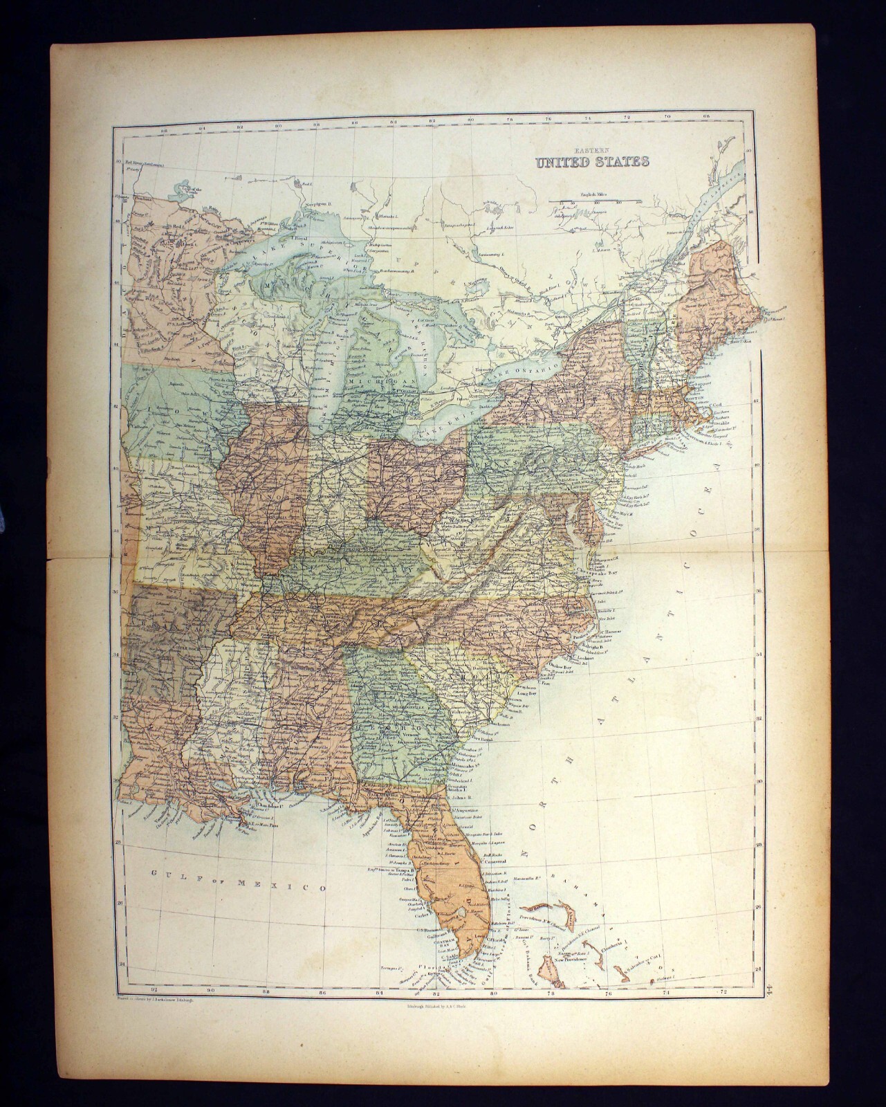 1865 Map Eastern United States Black’s Atlas Edinburgh Bartholomew Antique Color