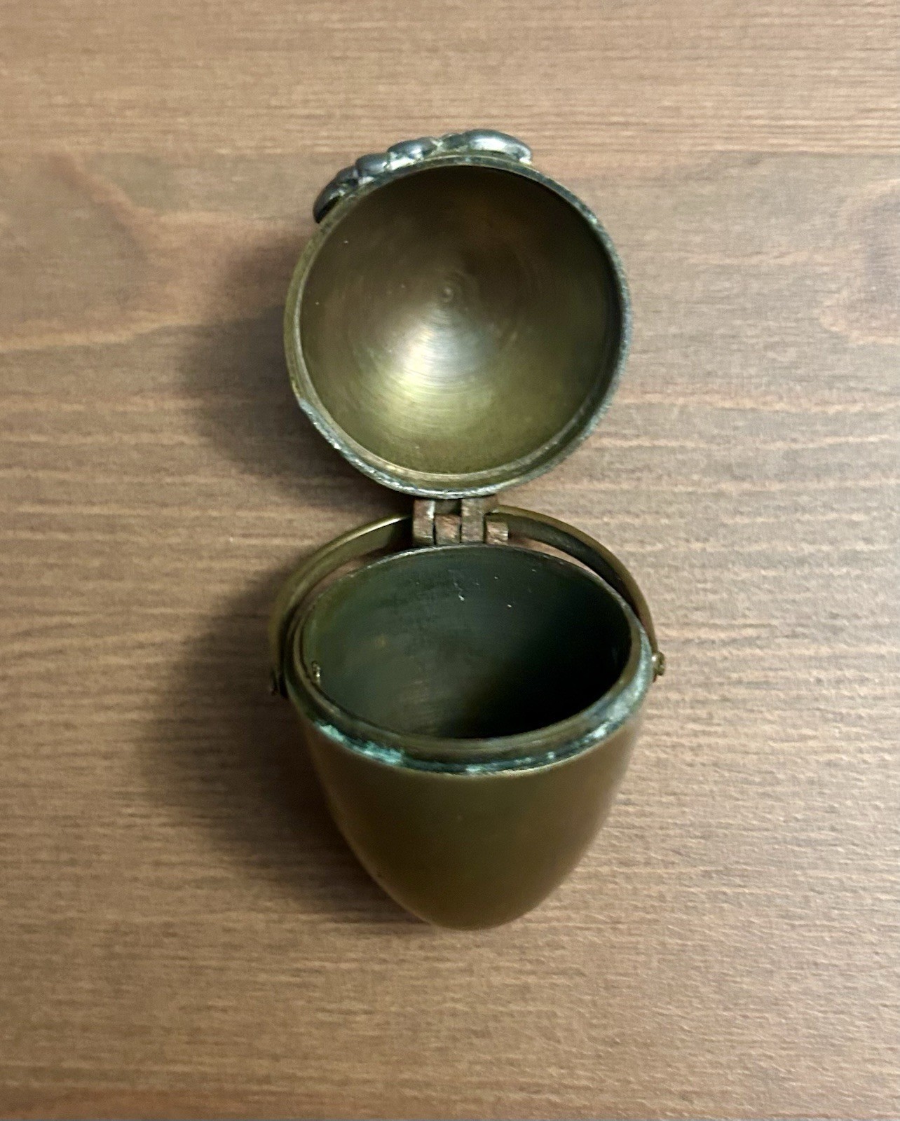 Victorian Brass Thimble Holder Sewing Egg 2″ Silver Flowers Chatelaine 1880s