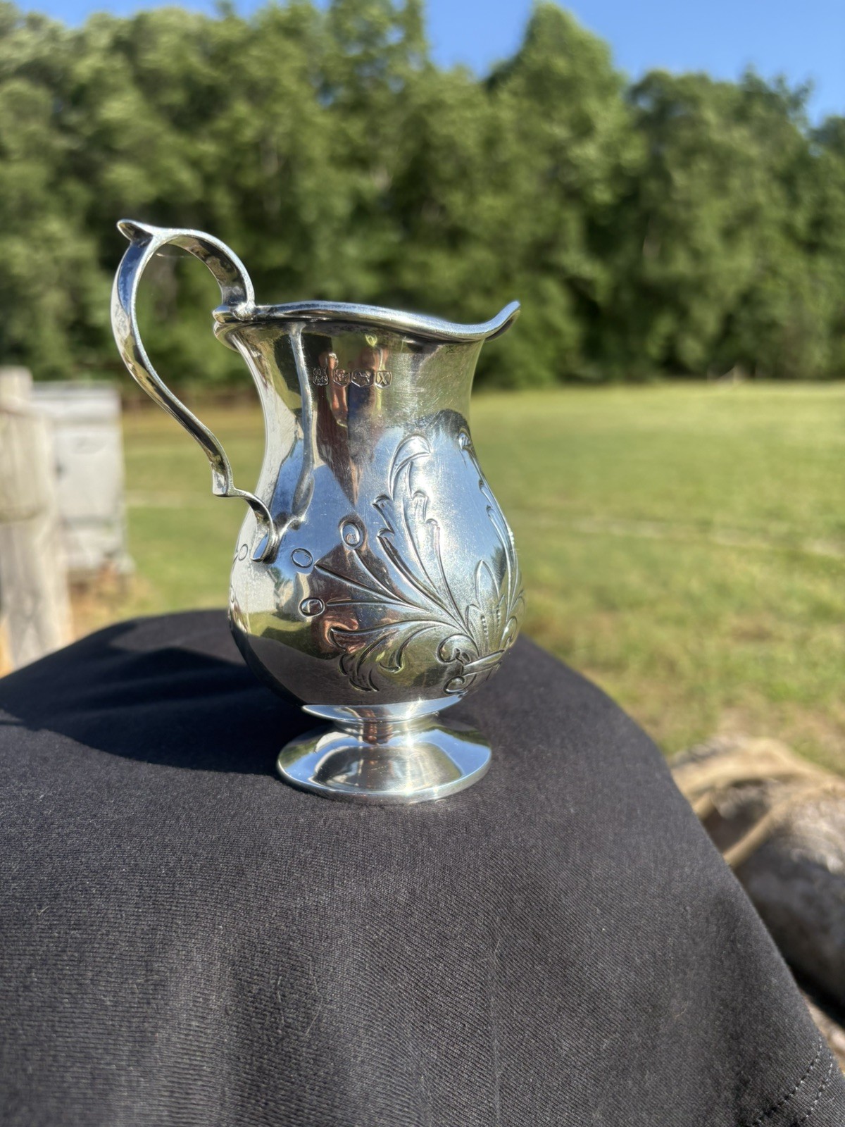 Vintage Cooper Brothers & Sons Sheffield Sterling Silver Hand Chased Creamer