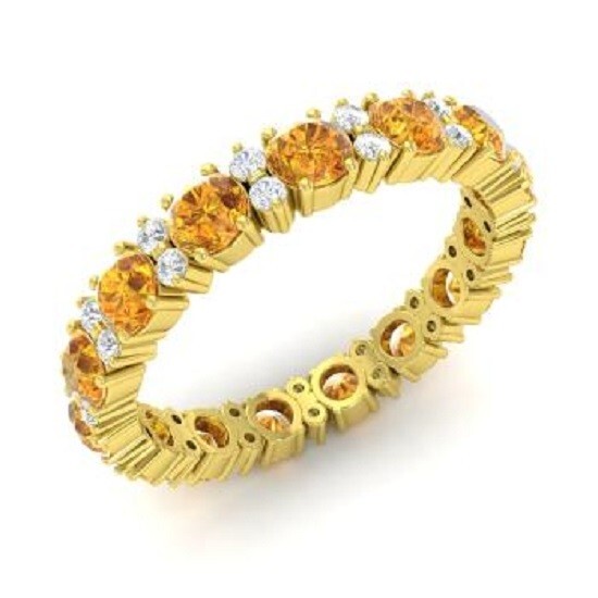 1.95 Ct Round Natural Citrine Diamond Engagement Ring 14K Yellow Gold Size 6