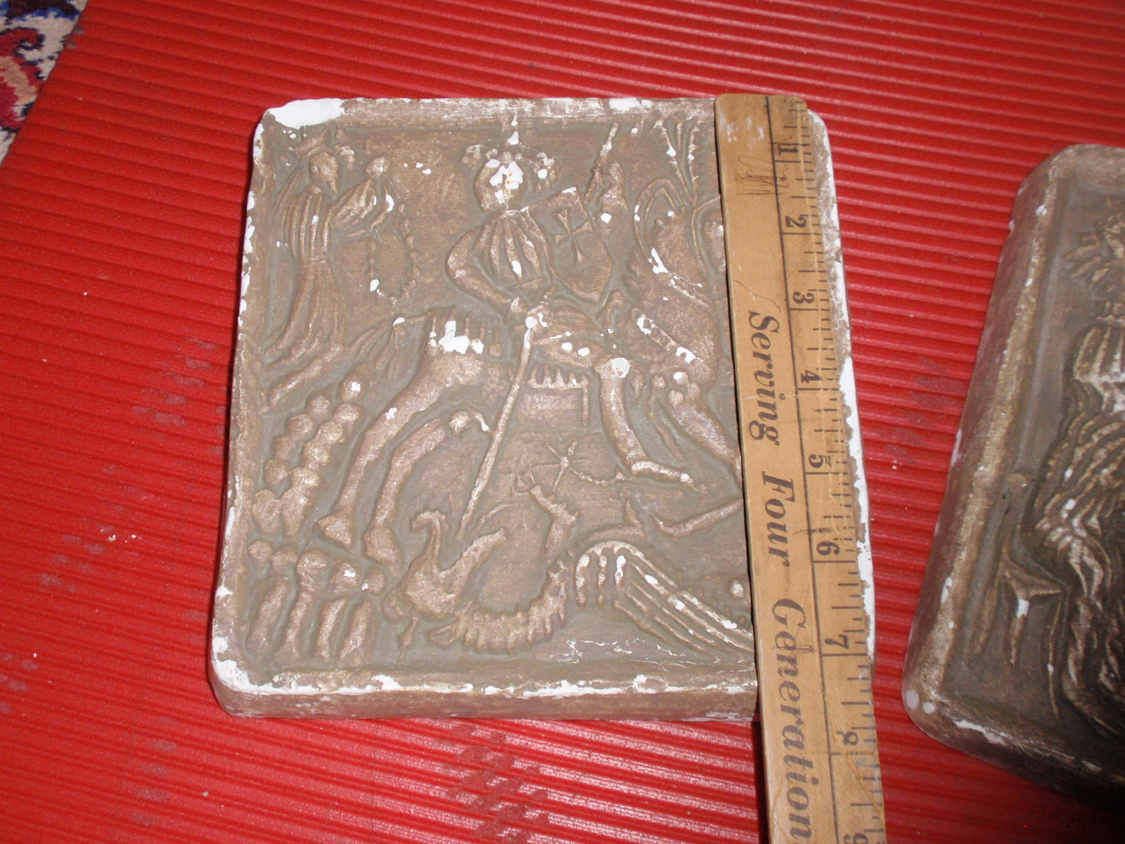 2 WALL HANGING PLAQUES PLASTER CHALKWARE GARGOYLES STUDIO 7.5 X 8 INCHES