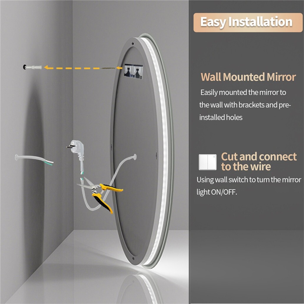 LUVODI Unique LED Illuminated Round Bathroom Vanity Mirror Anti-Fog Dimmable
