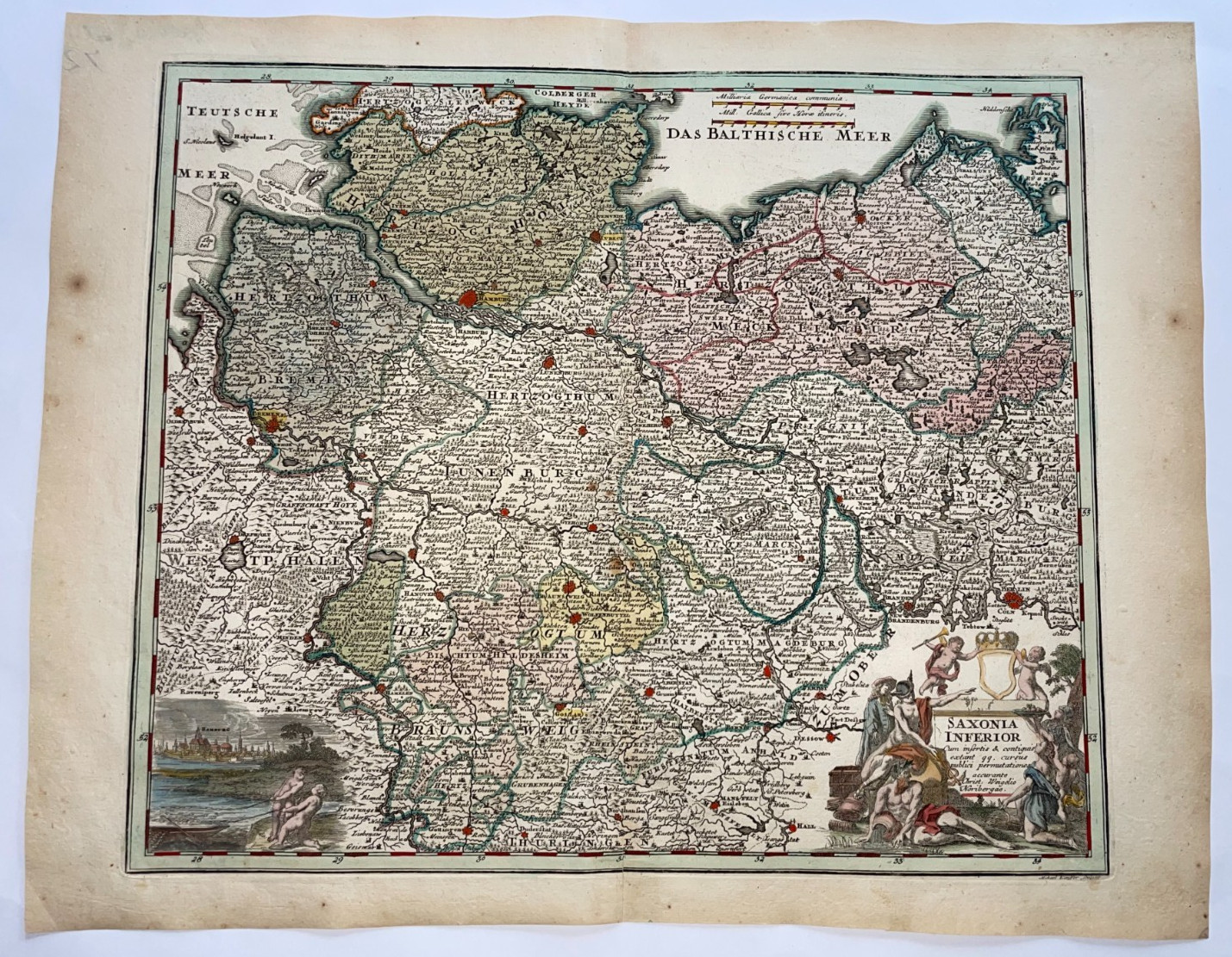 GERMANY LOWER SAXONY 1718 CHRISTOPHER WEIGEL LARGE ANTIQUE MAP 18TH CENTURY