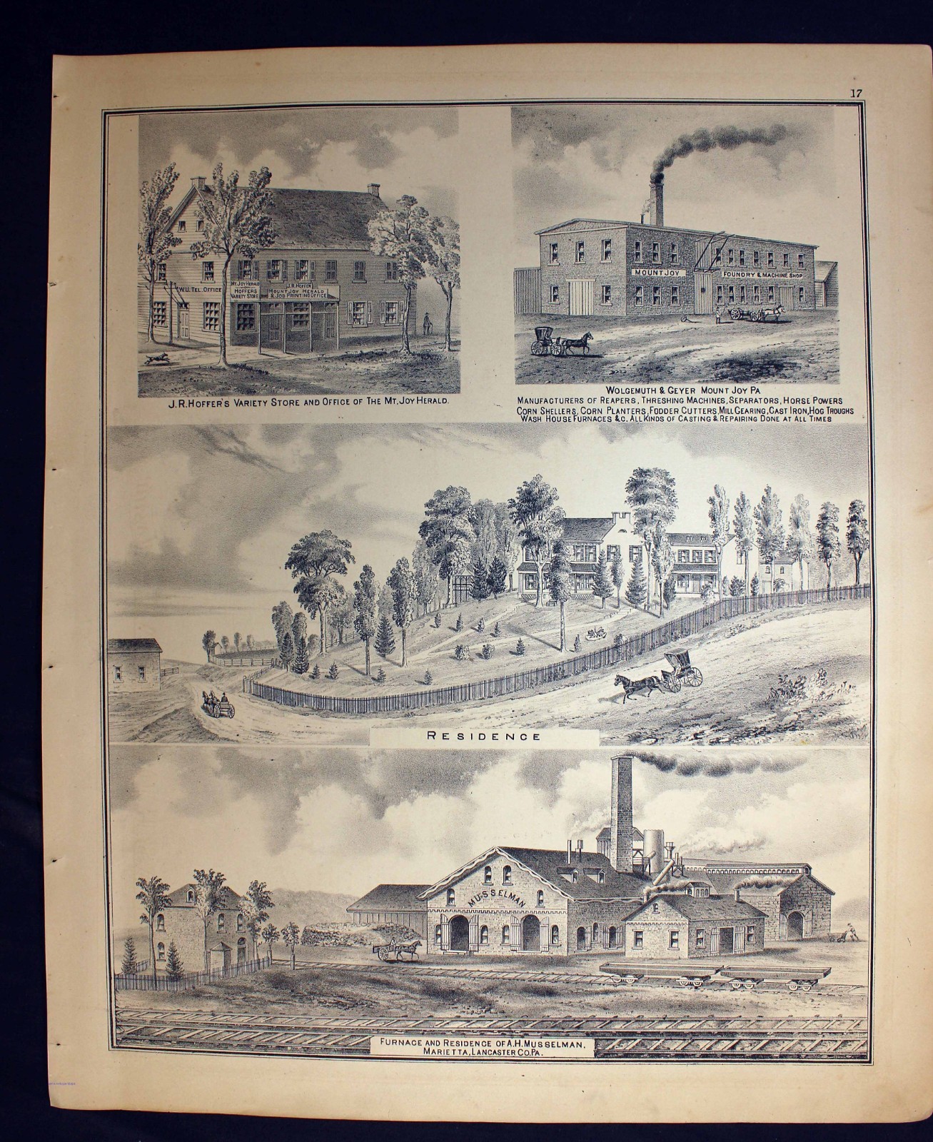 1875 Plat Map Mount Joy Township Lancaster County Pennsylvania Genealogy