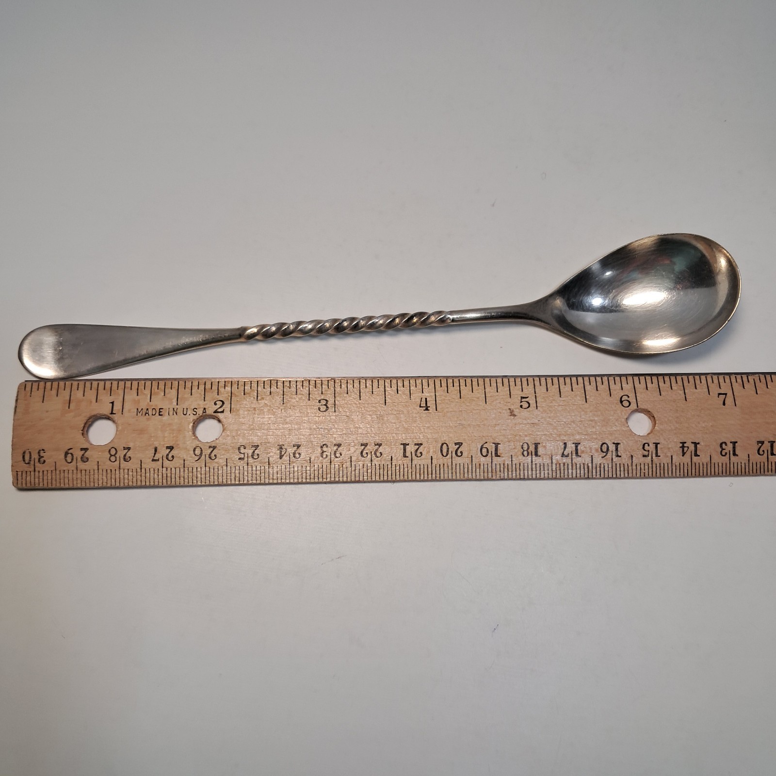 Antique Schwill 7″ Bar Spoon Twisted Handle Silver Plated