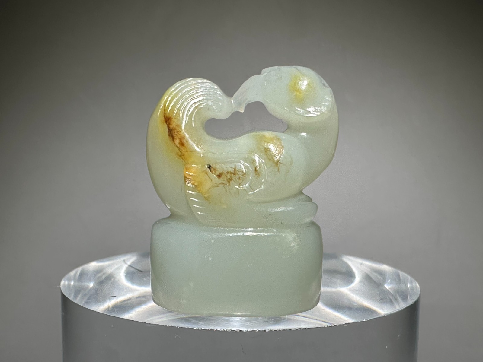 Good Han Dy Old Jade Carved God Bird “Zhu Que 朱雀” Design Seal Pendant H 2.8 cm