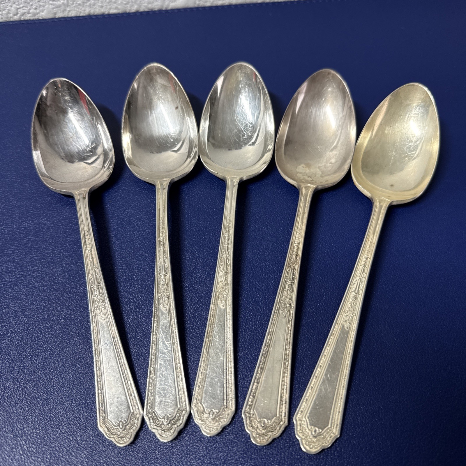 Vtg Holmes Edwards Silver Plate Romance 1925 Inlaid Flatware 5 Tablespoons