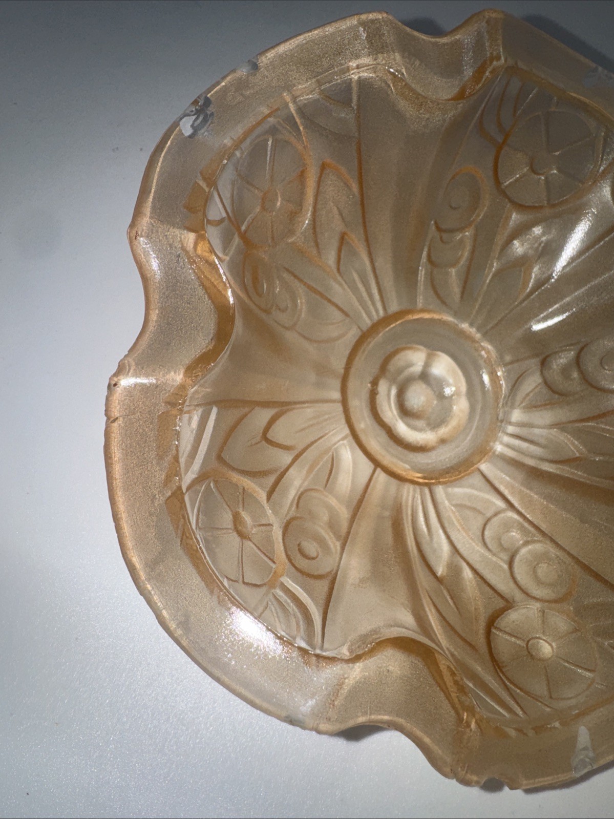 1930’s Art Deco Style Nauticalesque Pressed Glass Ceiling Fixture Pendant