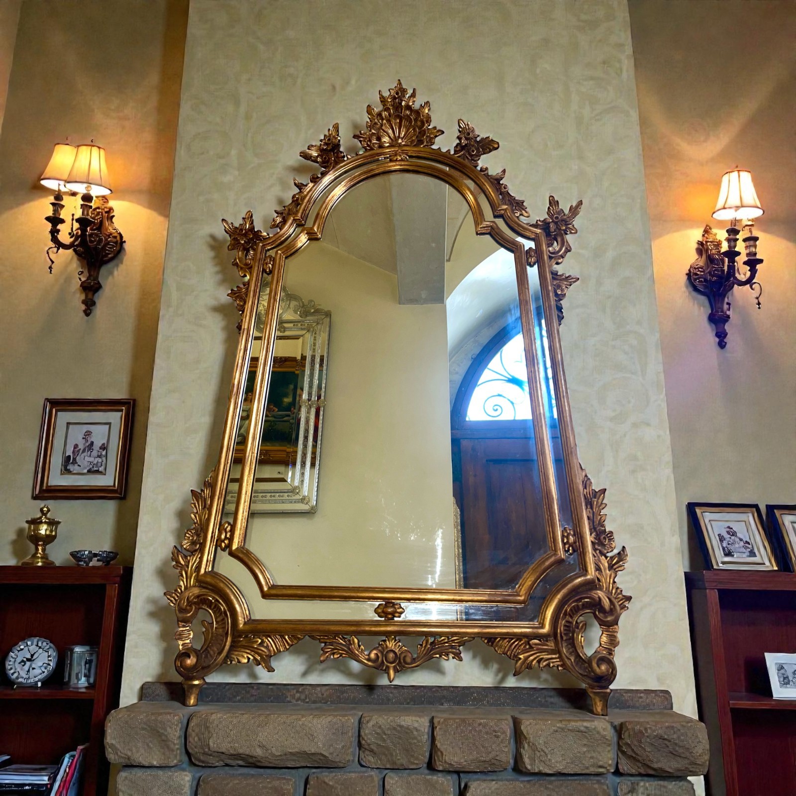 Antique 1900 French Origin Louis XV Fireplace or Countertop Mirror