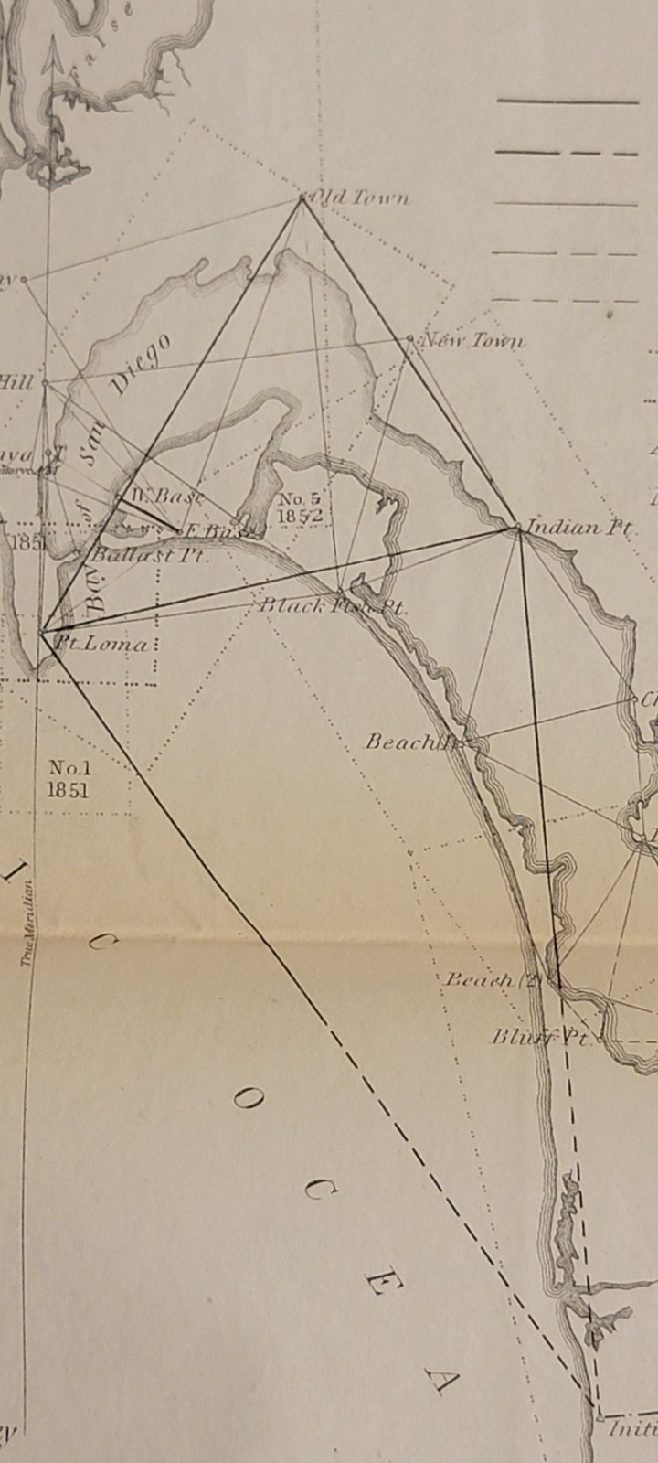1855 Sketch J No. 2 Coast Survey triangulation chart Pacific West CA Coast Bache