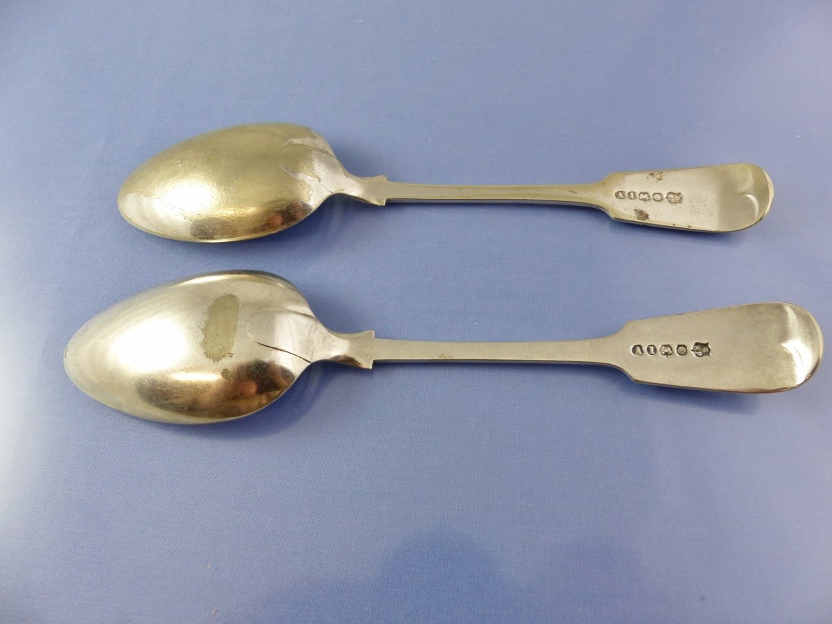 FIDDLE BACK TABLE SPOONS 2 by DANIEL & ARTER SHEFFIELD “W”