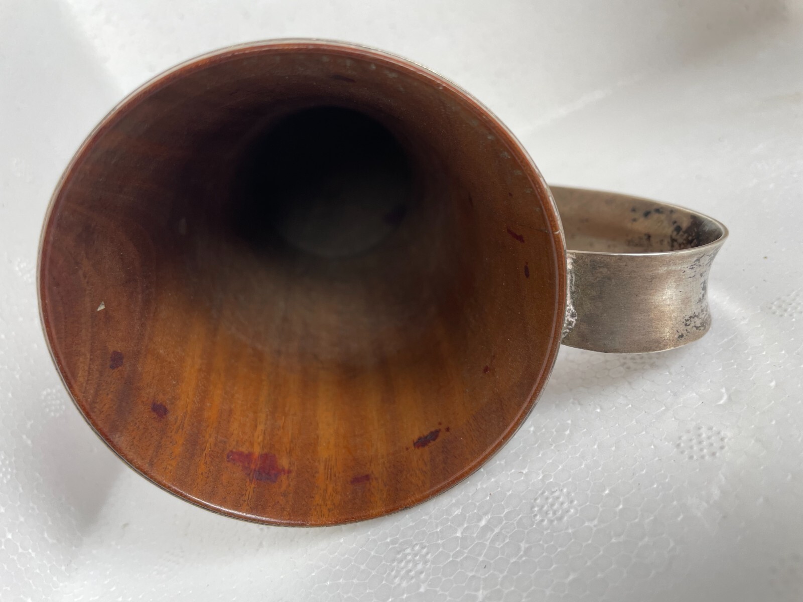antique woodenware treen & white metal beaker of unknown origin reenactment etc