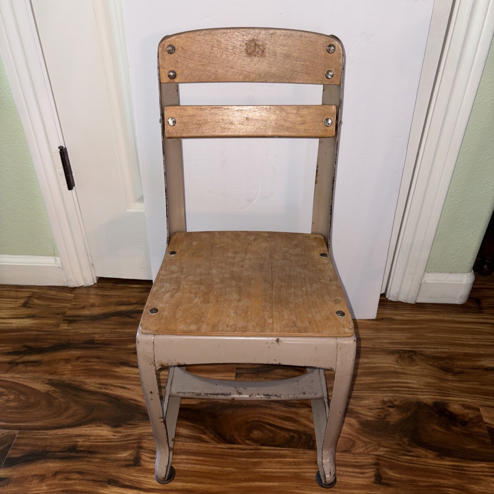 VTG-American Child’s School Desk Chair-Metal And Wood