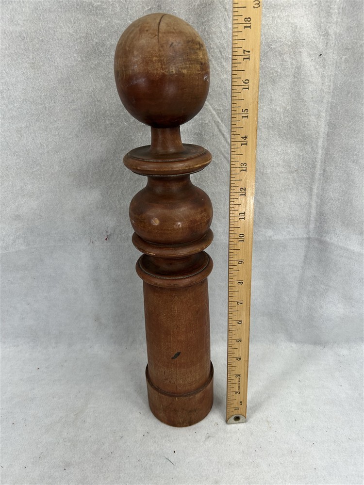 antique wood finial 18 inches 19th c red wash cannon ball post original
