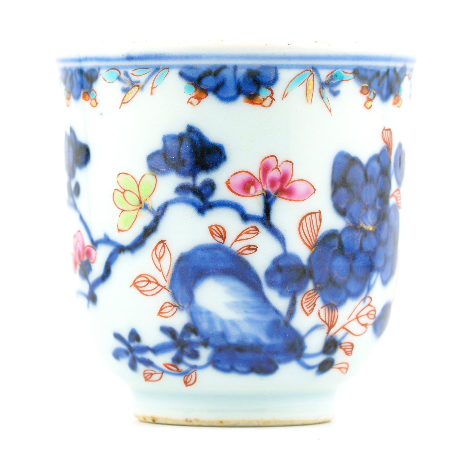 Chinese Qianlong Porcelain Cup Handle Doucai Famille Rose Peony Gilt Qing 18C