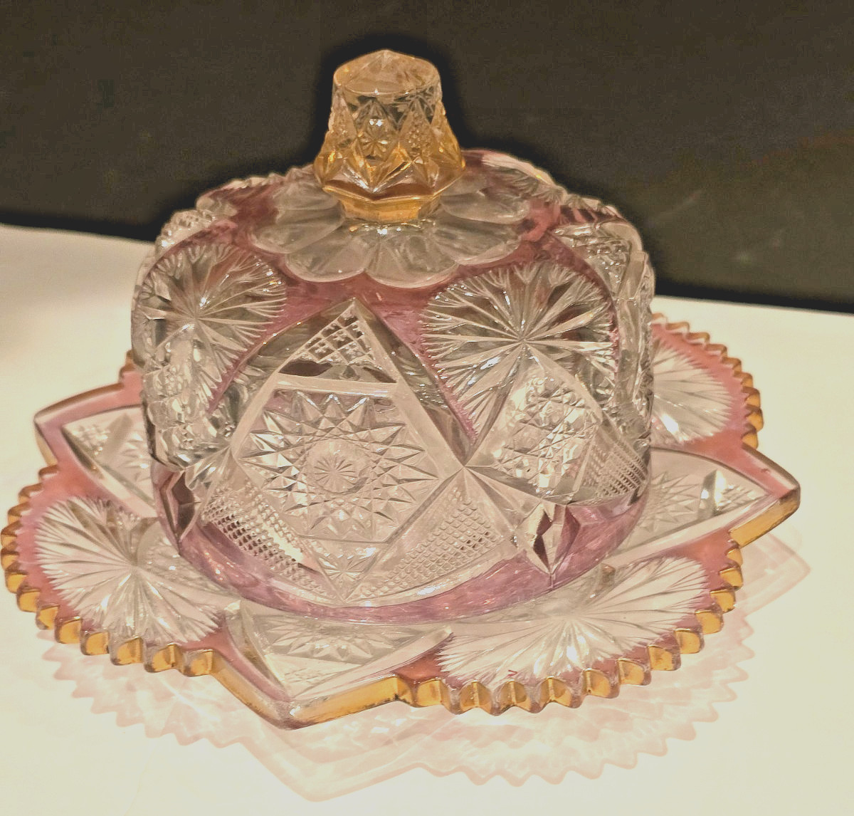1906 EAPG Ruby Stained “Oklahoma” U.S. Glass Regal Round Covered Butter Dish