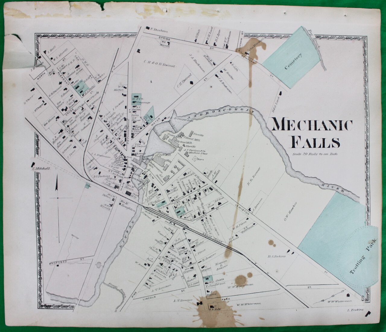 Original 1873 Sanford Everts & Co. Maine Androscoggin County Mechanic Falls Map