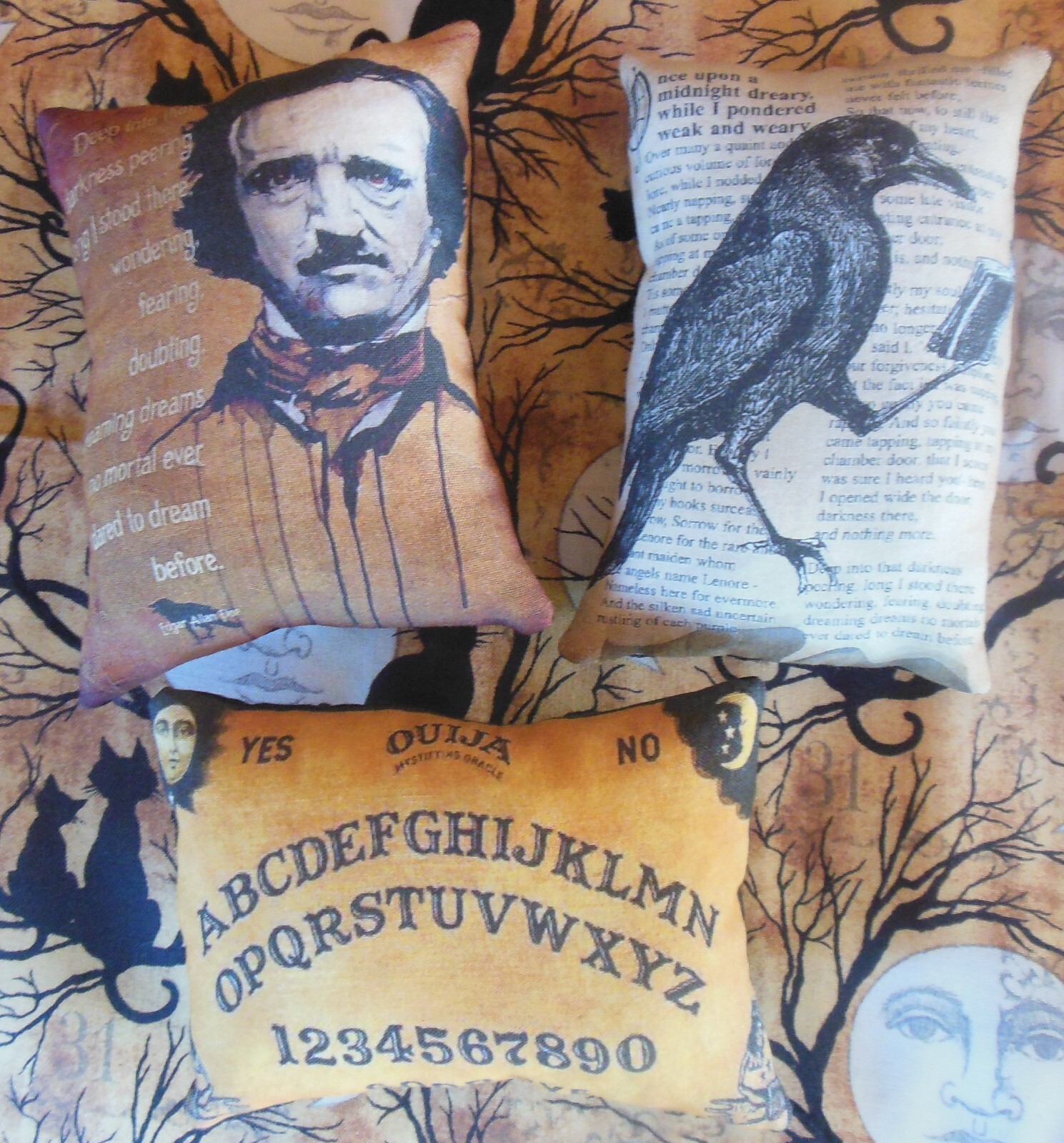 Primitive/Vintage/Halloween Poe/Raven Bowl Fillers/ Cupboard Tucks Set of 3-