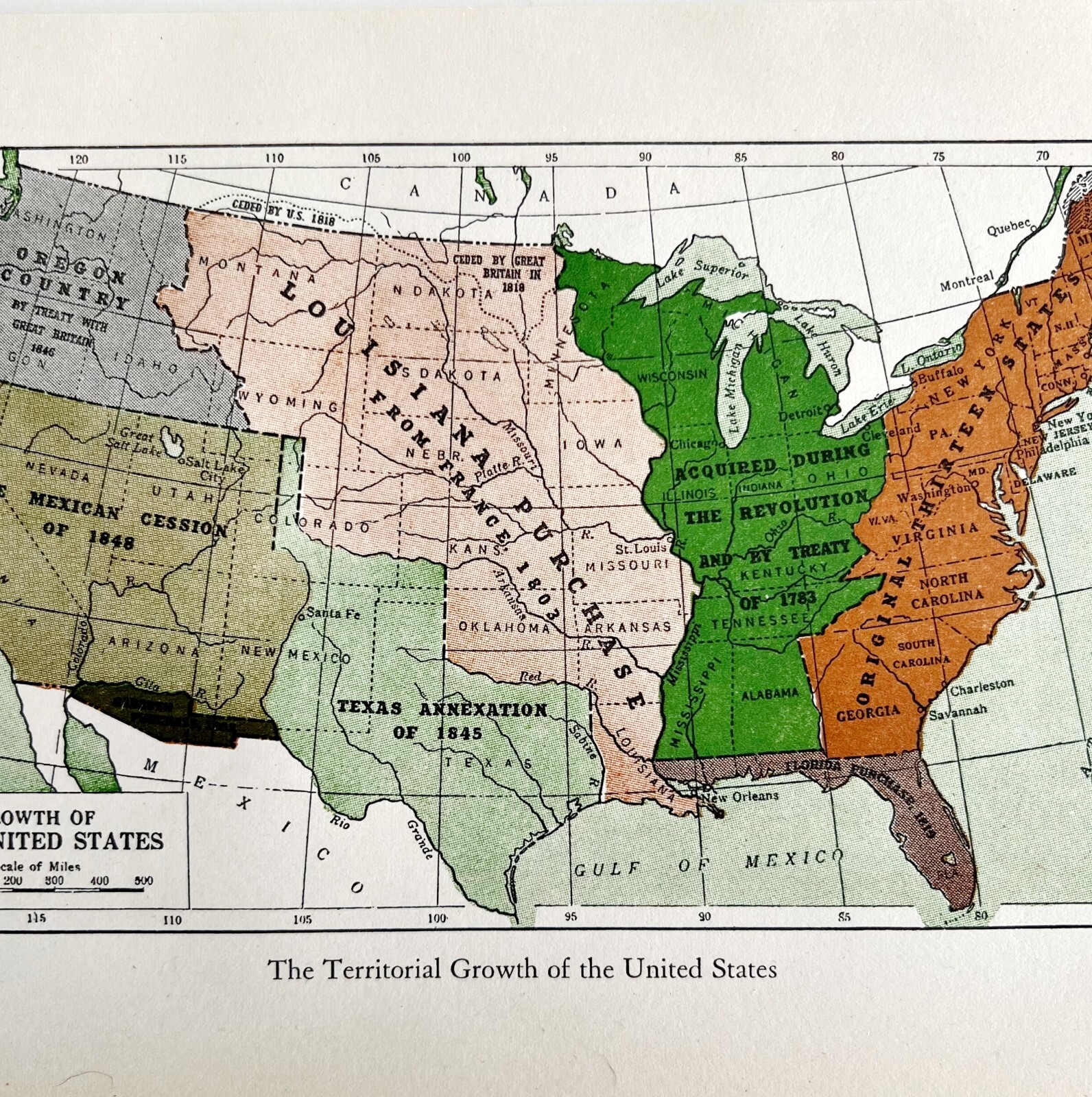 Map 1930 Territorial Growth Of United States 5.5 x 9″ History Lithograph DWEE2