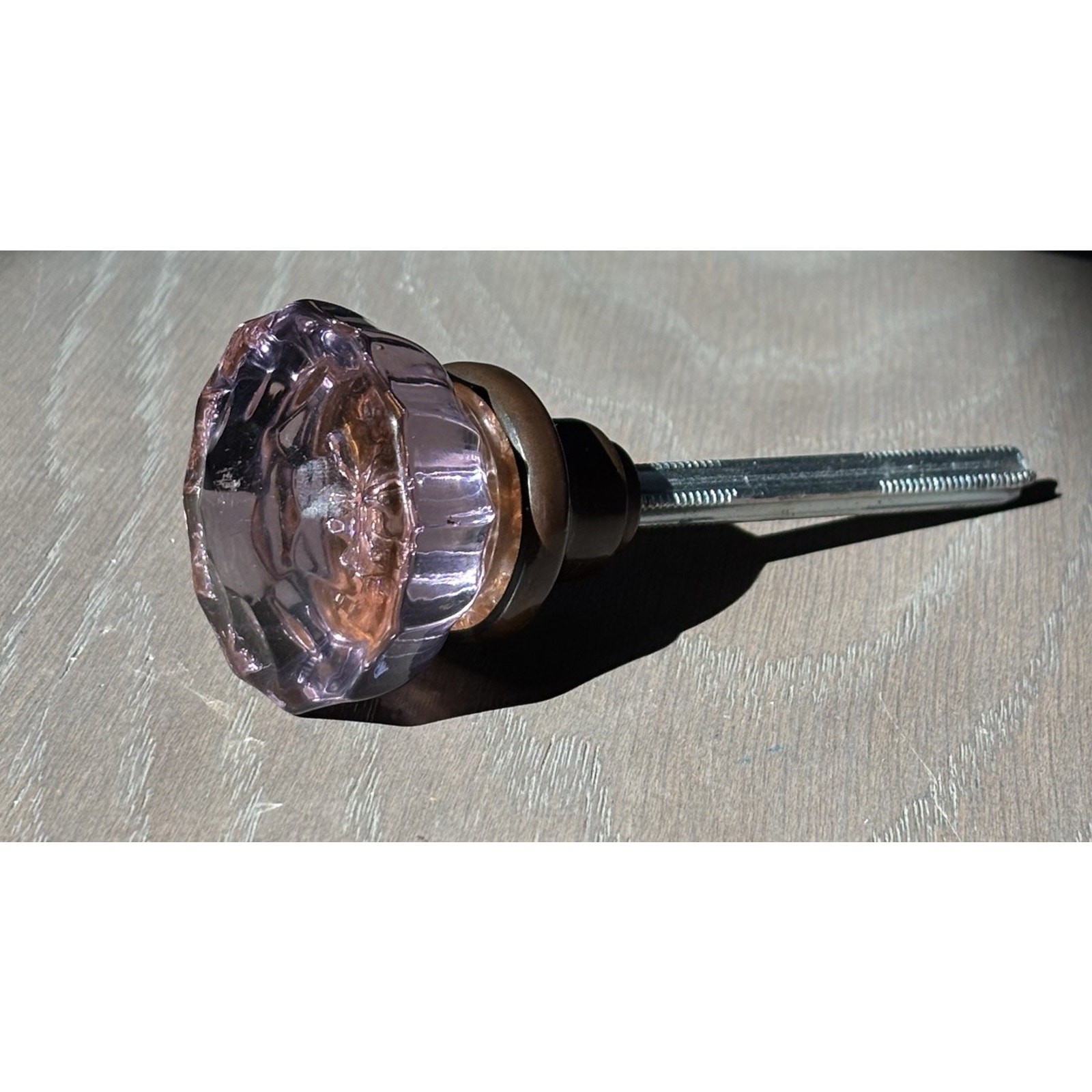 Antique 12 Point Amethyst Sunburst Manganese Glass Door Knob Solid Brass Ferrule