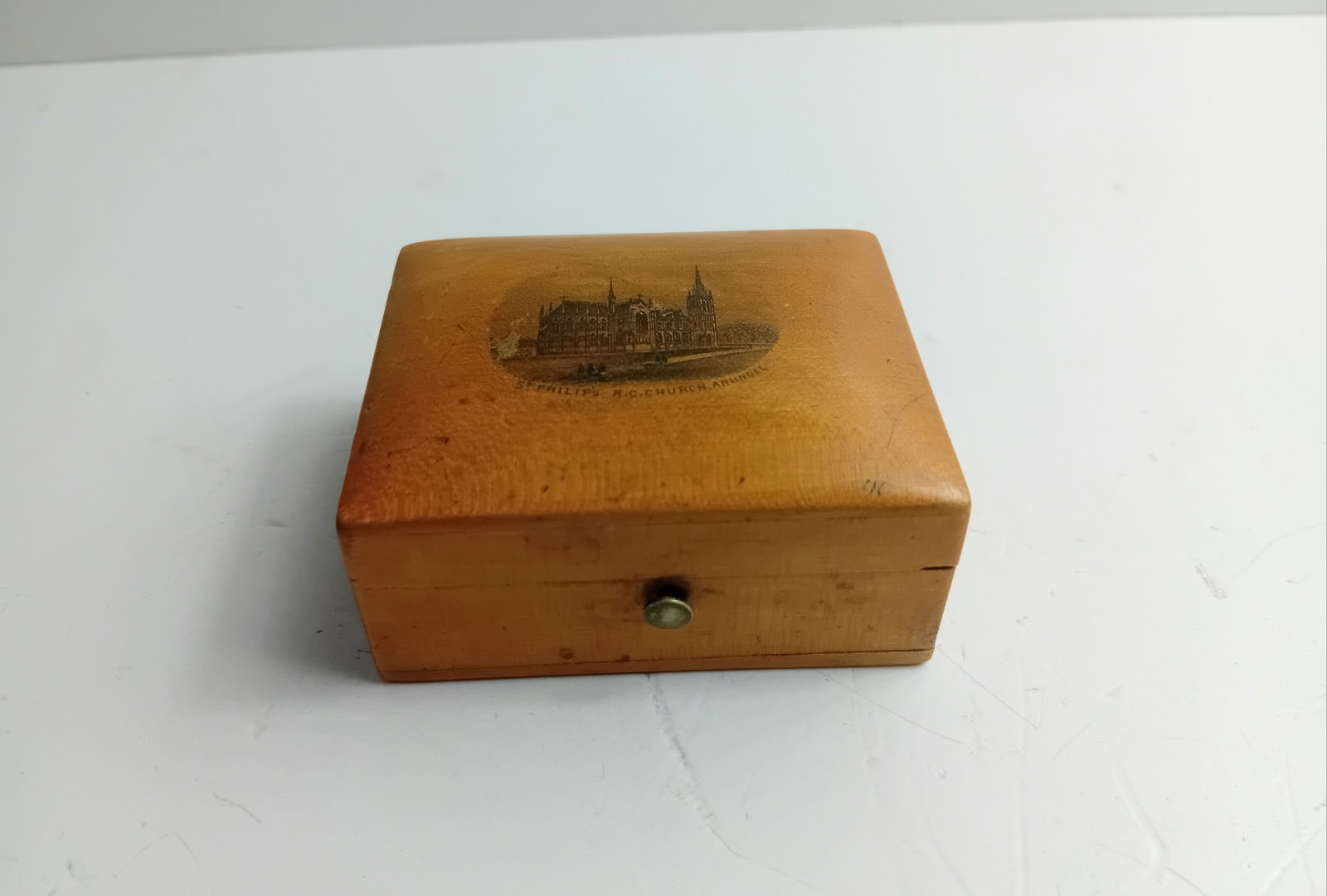 Antique Mauchline Ware Trinket/Ring Box St Philips RC Church Arundel