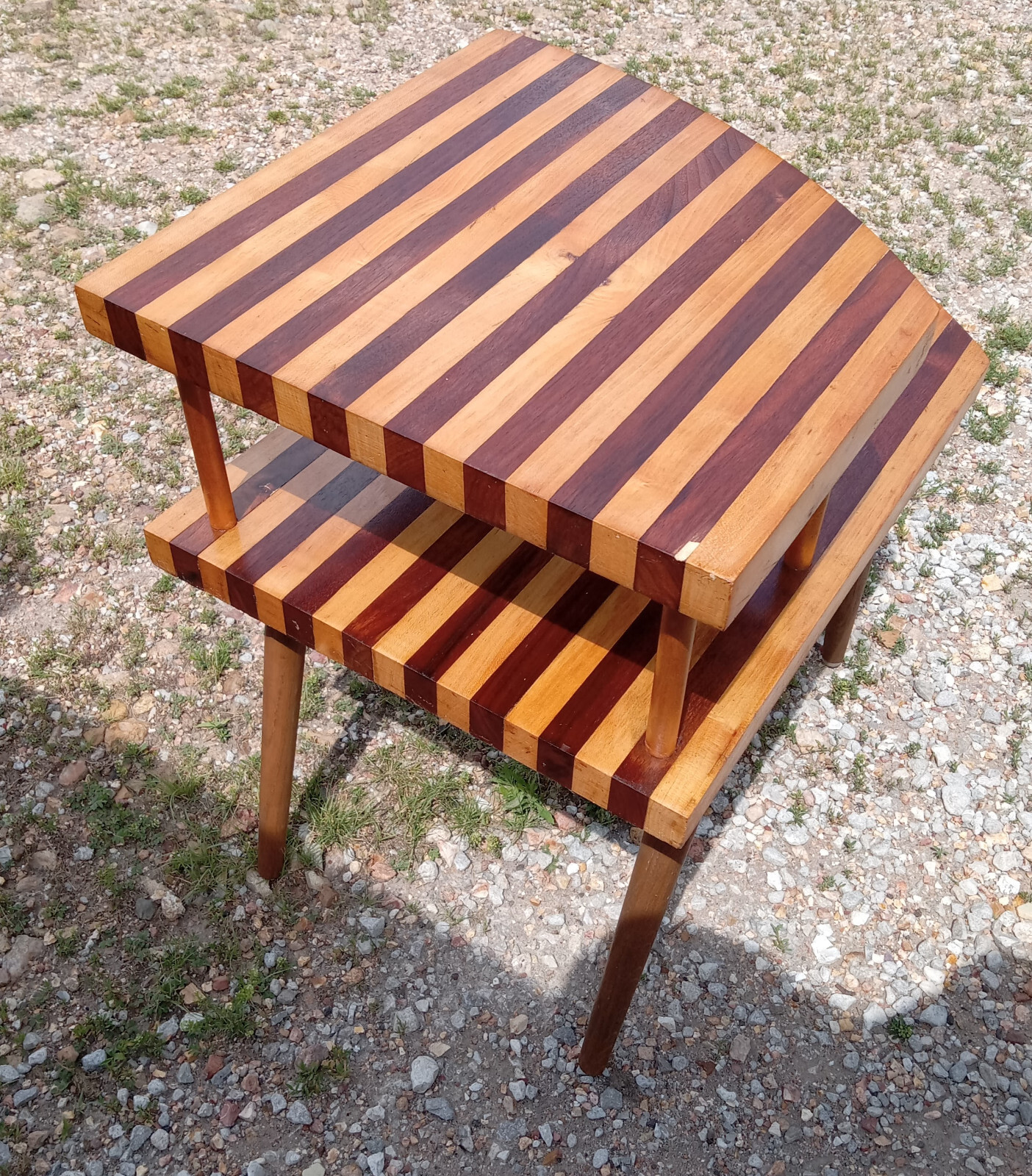 Mid Century Maple Walnut Step End Table (SET-83)