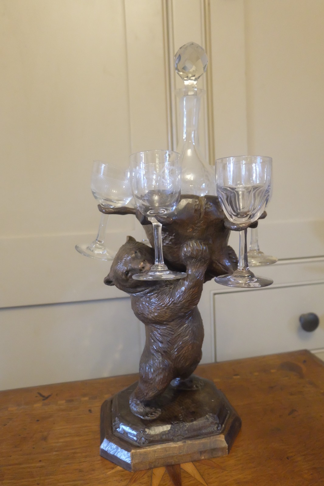 Antique Black Forest Bear with Decanter & Glasses c.1900