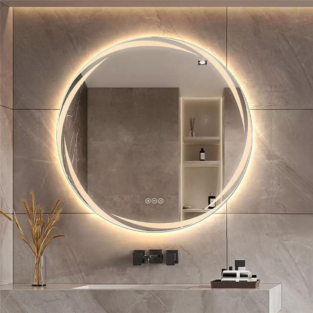 LUVODI Unique LED Illuminated Round Bathroom Vanity Mirror Anti-Fog Dimmable
