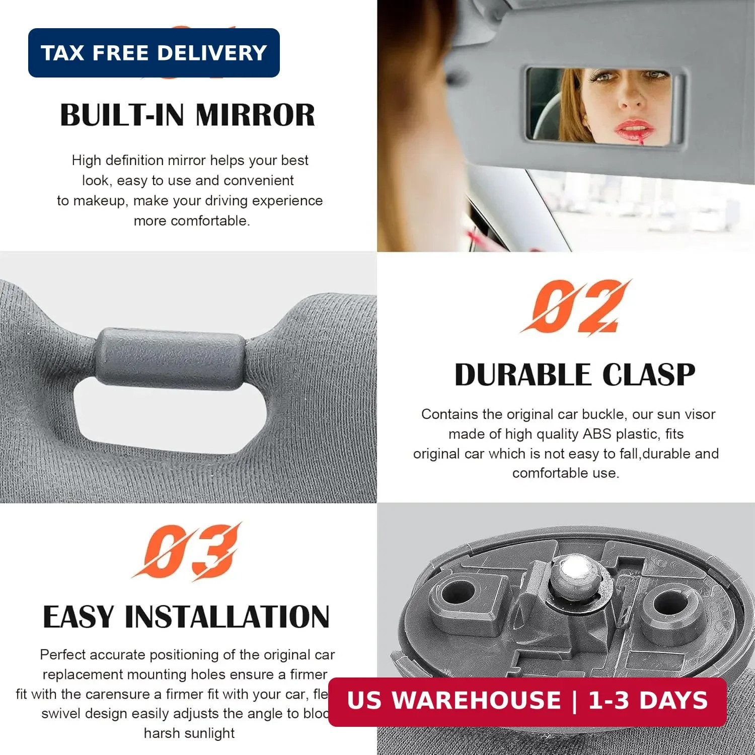 Gray Driver Left + Passenger Right Side Sun Visor Replacement Compatible with To