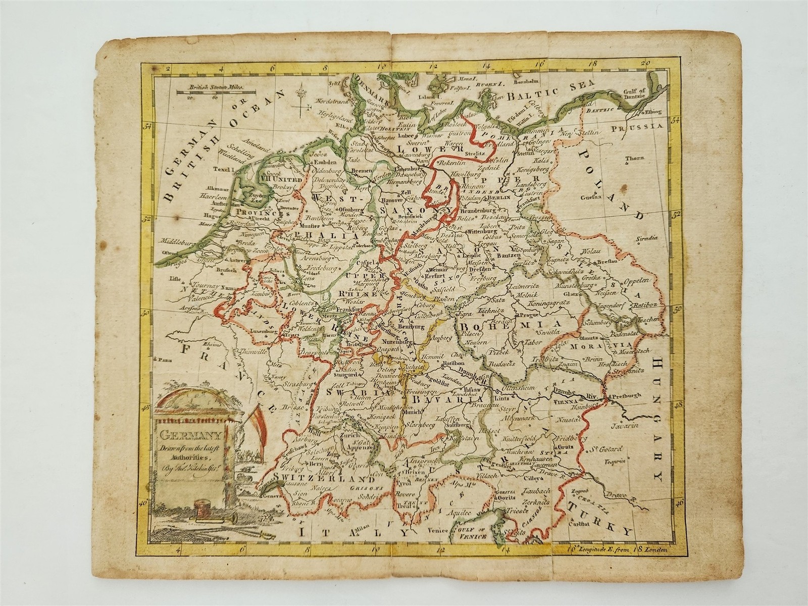 1782 antique GERMANY MAP hand colored THOMAS KITCHIN copper engraving plate