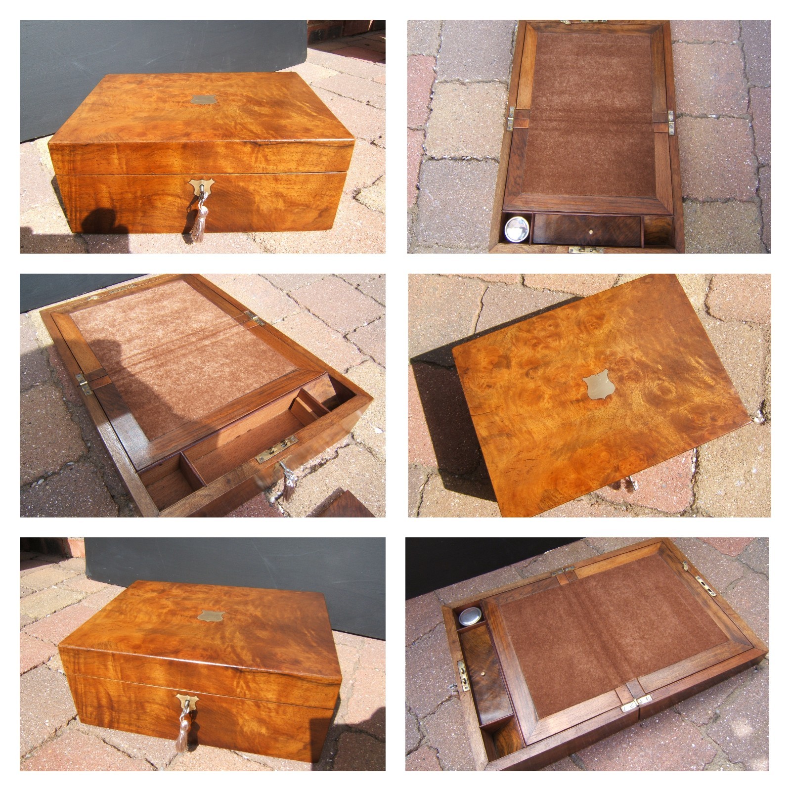 19c ANTIQUE FIGURED WALNUT WRITING SLOPE