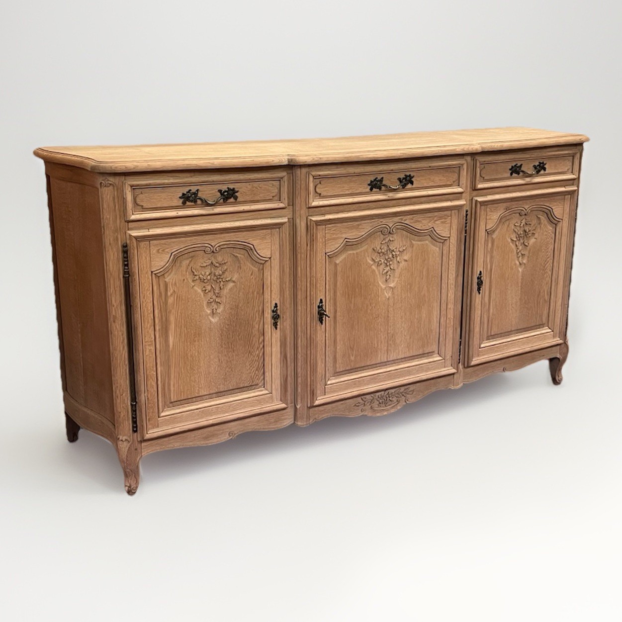 Antique Bleached French Provincial Oak Louis XV Sideboard Enfilade 79.5” x 21”