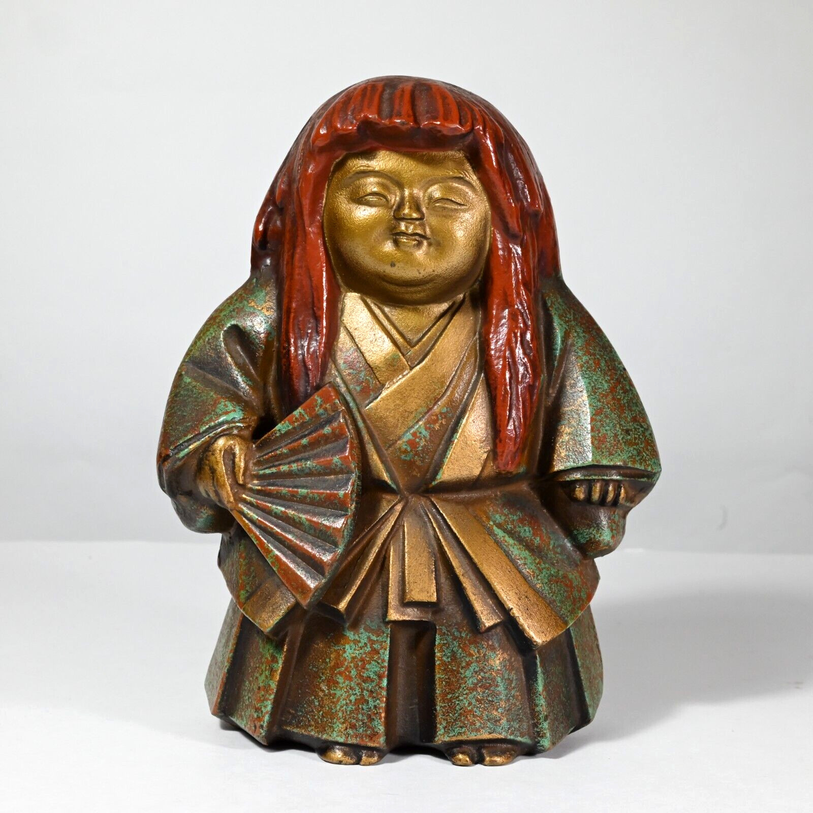 Vintage Japanese Noh Theatre Character Bronze Sculpture – Heavy (6 lbs)