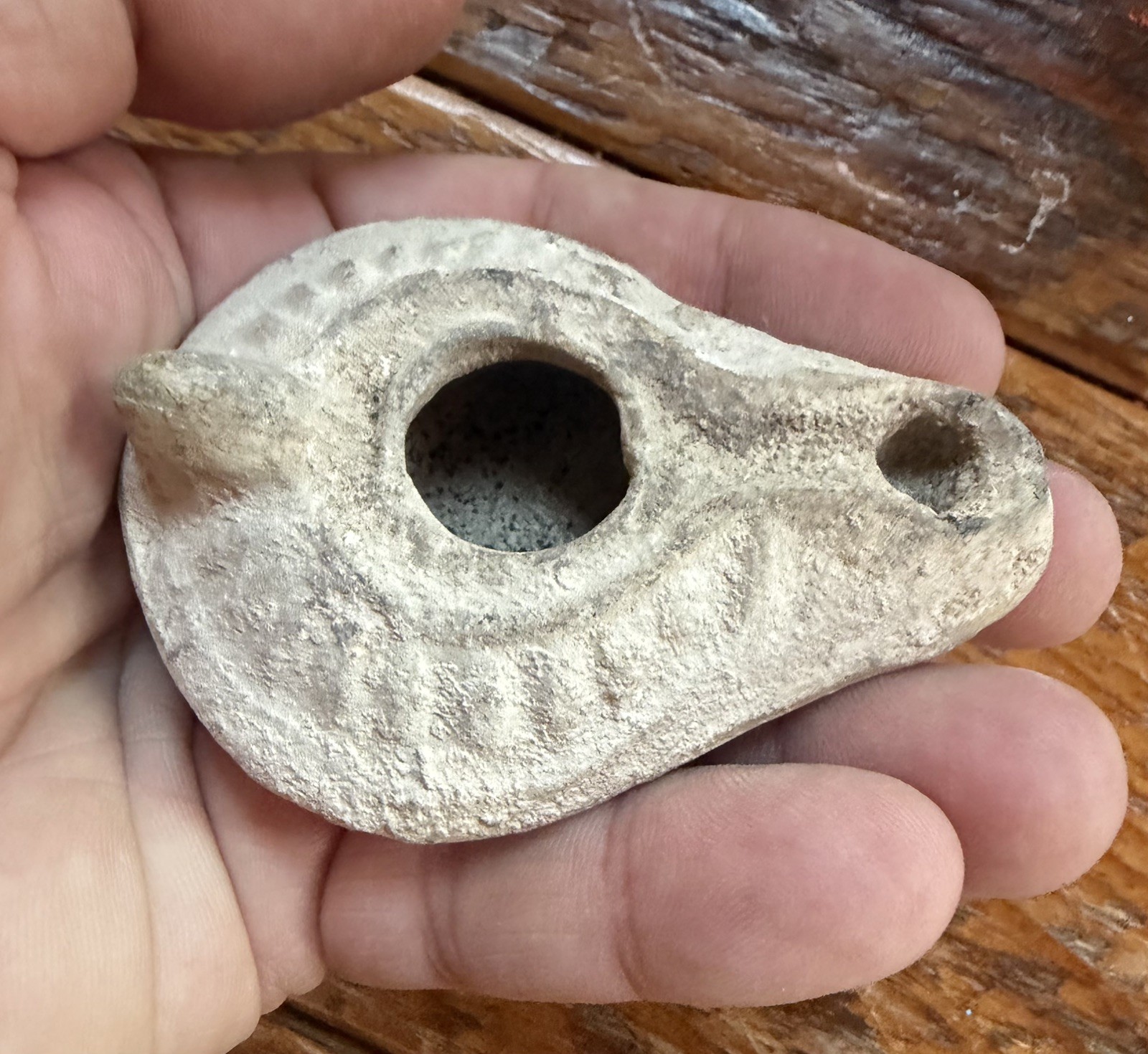 Ancient Holy Land Clay Oil Lamp Biblical approx 1st c. Israel Christian Relic