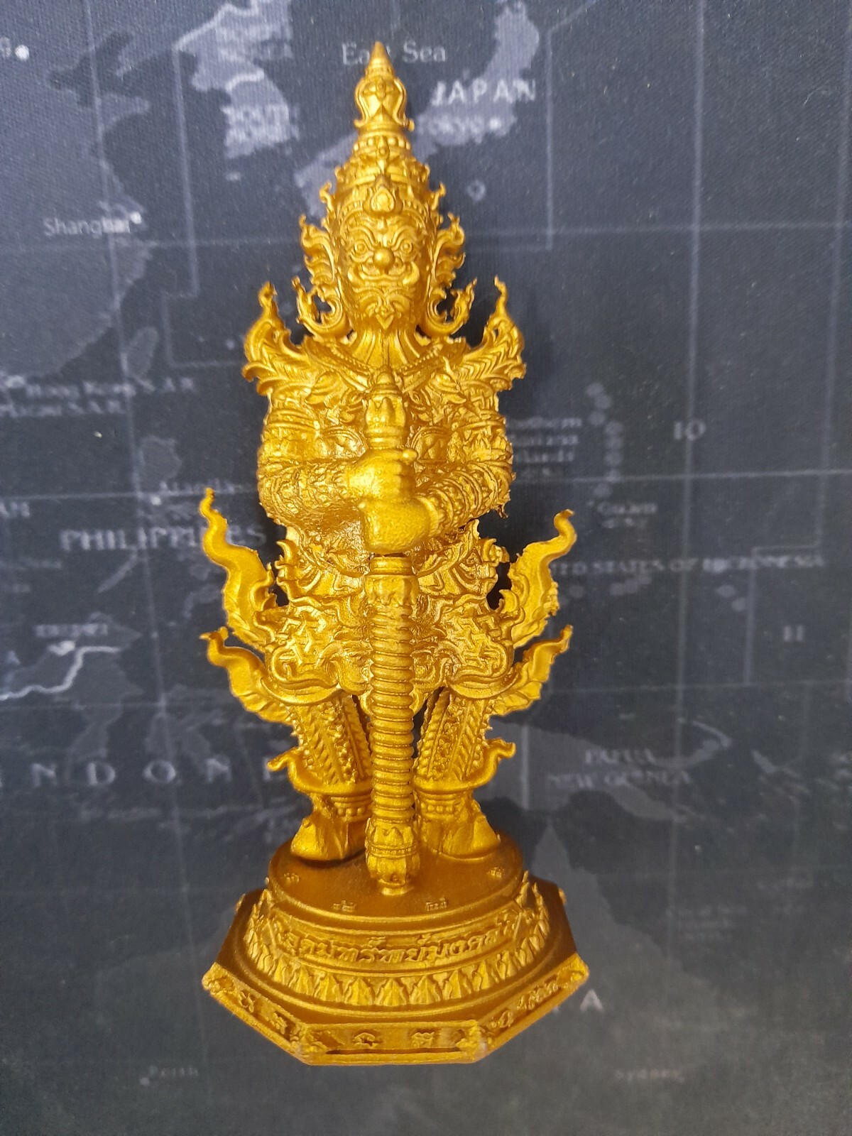 Giant God Wessuwan Worship Brass Statue Wat Chulamanee Temple Thai Buddha Amulet