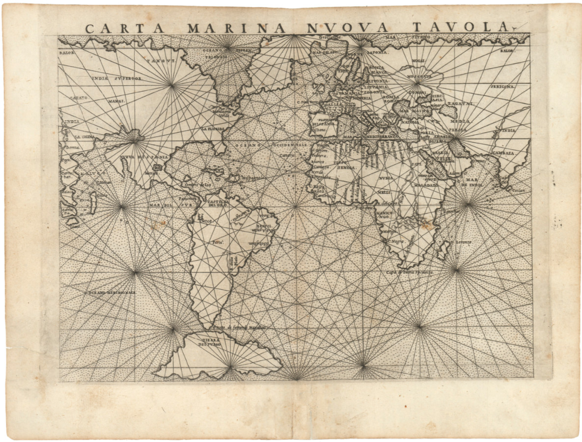 c. 1561 Ruscelli World Map, w/ California in Asia – ‘Carta Marina Nuova Tavola’